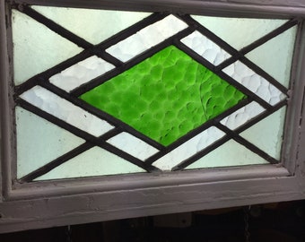 Antique window, Stained Glass Window, Shabby Chic Wall Art, Leaded Glass Window, green, Wood Window, Sun catcher, wall decor, wall hanging