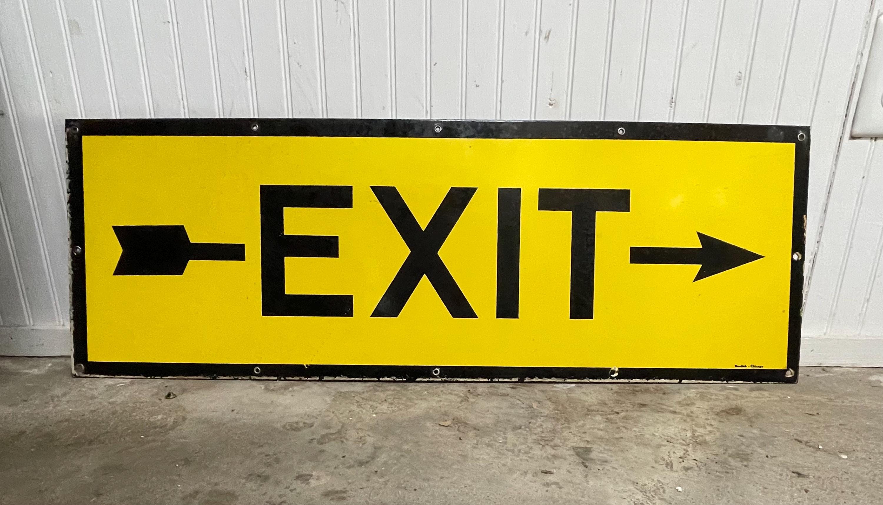 Vintage Porcelain Metal Exit Sign, Burdick Chicago Sign, Vintage