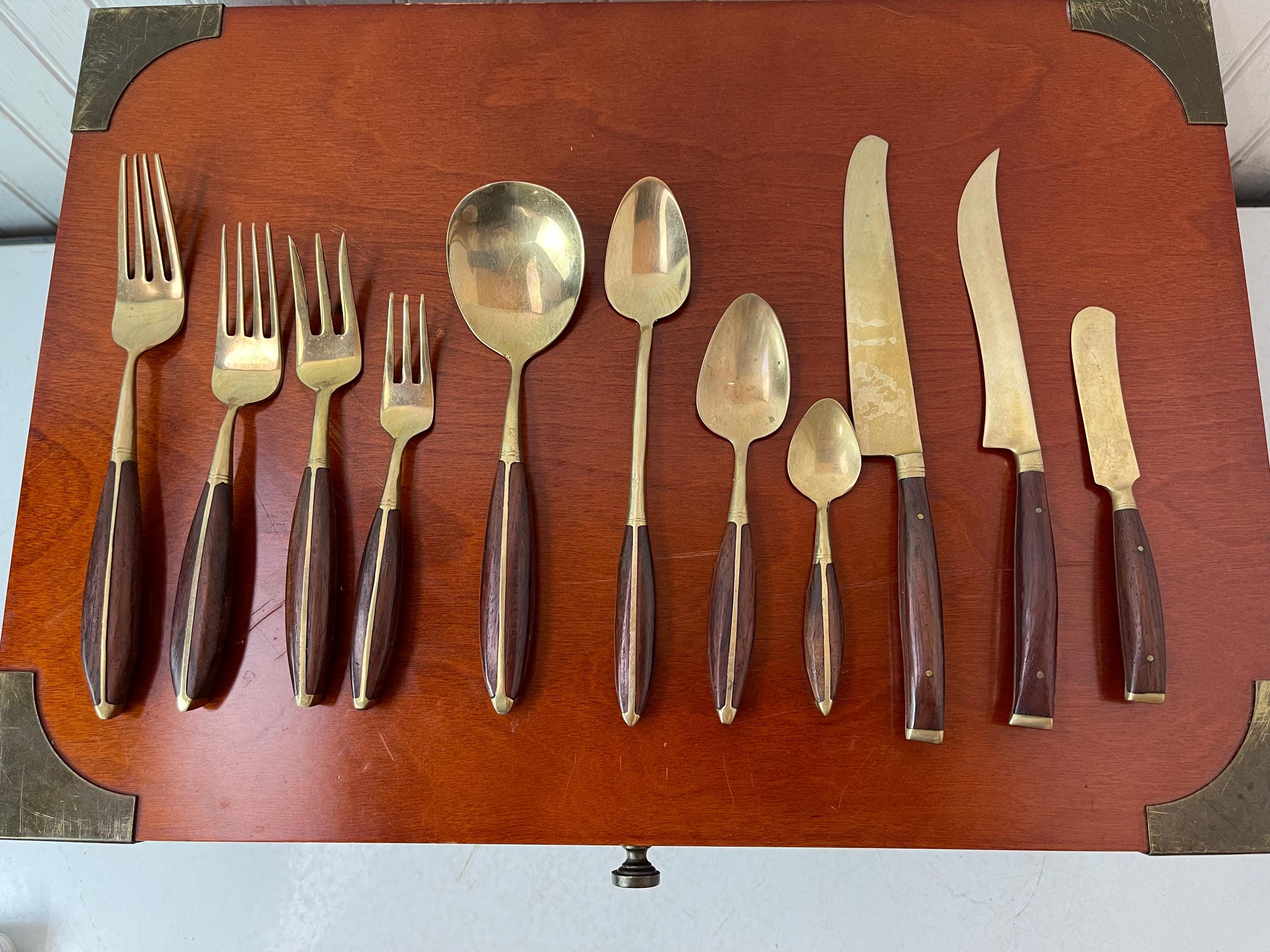Brass Cutlery, Siam, Thailand, Silverware, Serving for 12