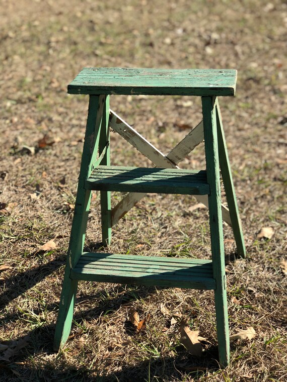 Vintage Wood Step Ladder Small Kitchen Stool Image 0