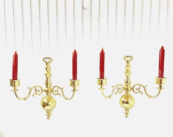 brass candle holder, candle sconce, vintage brass candle holder, wall sconce, wall decor,