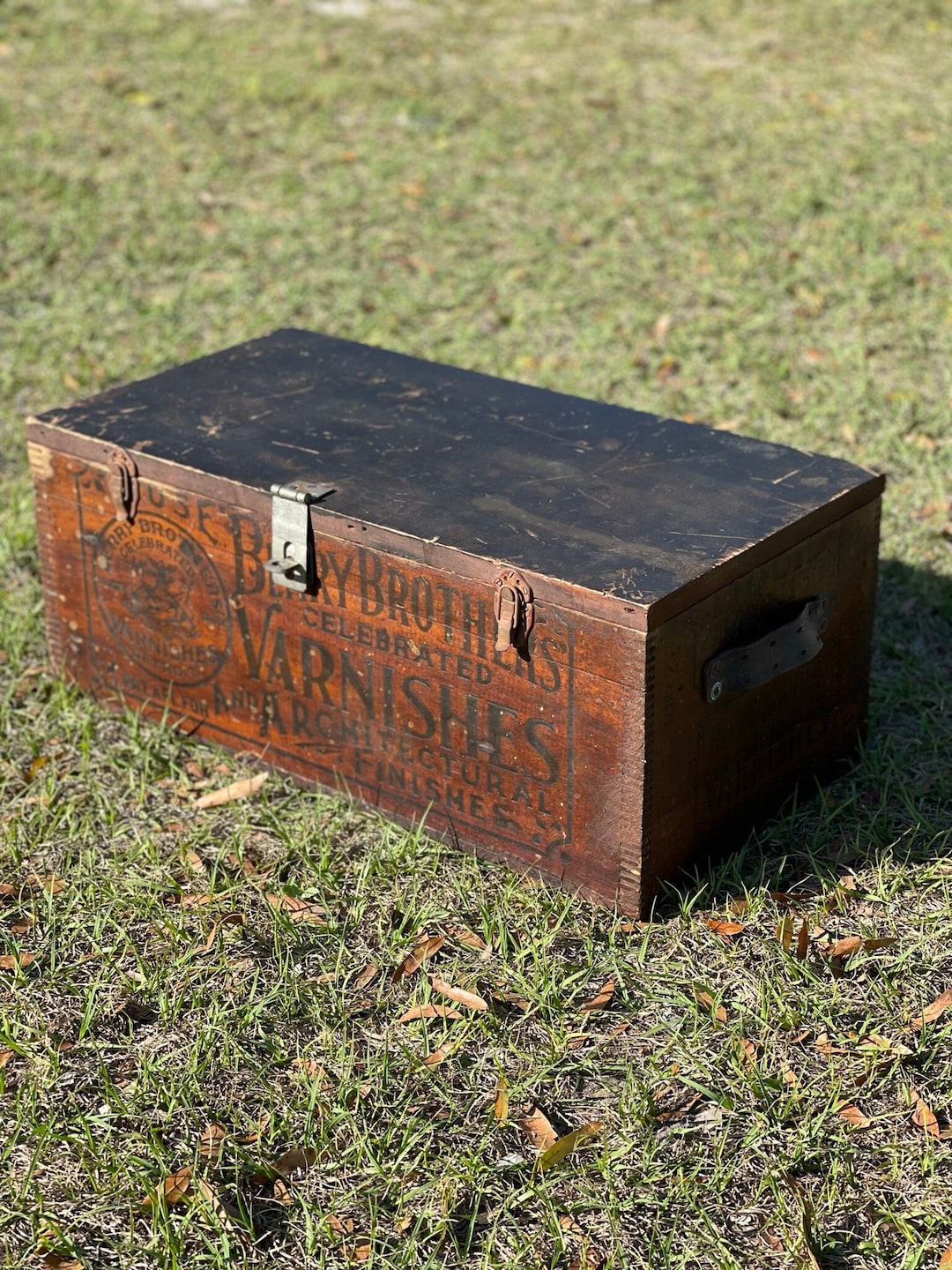 Antique Wood Box, Berry Brothers Varnish Crate, Industrial Box