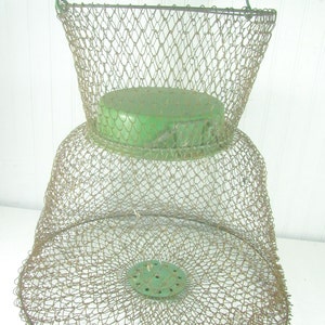 Vintage Wire Mesh Fish Trap Basket , 2 Tiered Wire Hanging Basket