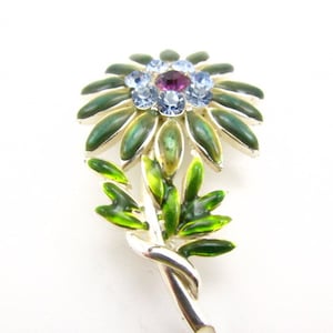 VINTAGE BROOCH, vintage pin, vintage jewelry, boho jewelry, flower pin, costume jewelry, rhinestone, enamel, 1950s jewelry, 1950s pin,