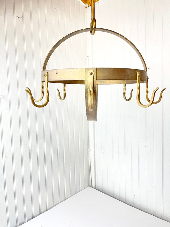 Vintage brass pot rack pot holder hanging metal racksolid Etsy
