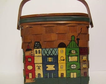 Caro Nan basket purse, hand painted purse, woven wood purse, vintage hand bag, vintage purse, woven basket purse, woven wood purse