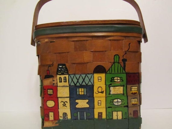 Caro Nan Basket Purse, Hand Painted Purse, Woven Wood Purse