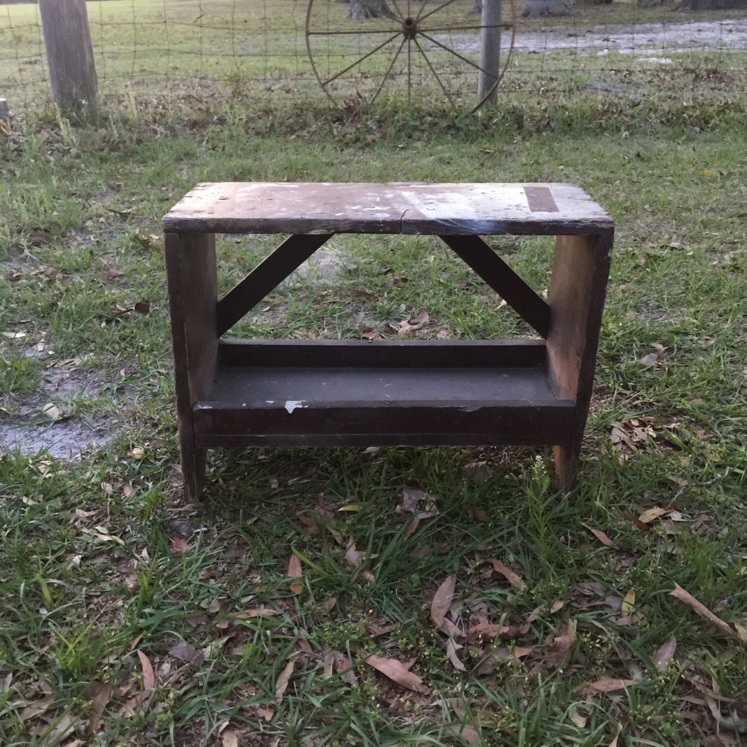 Vintage Wood Bench, Primitive Furniture, Painters Stool, Foot Stool ...