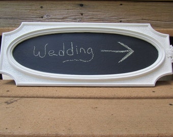 Chalk board, Shabby chic decor, chalkboard sign, wedding sign, message board, ornate frame, white frame sign, black board,