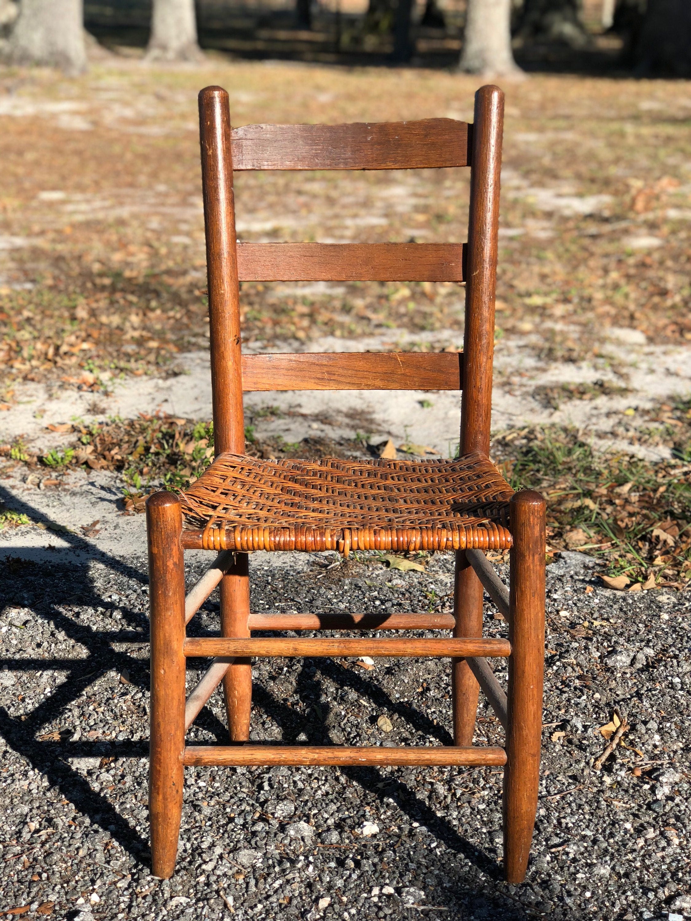 Antique Ladder Back Chair Vintage Chair Cane Seat Woven Etsy