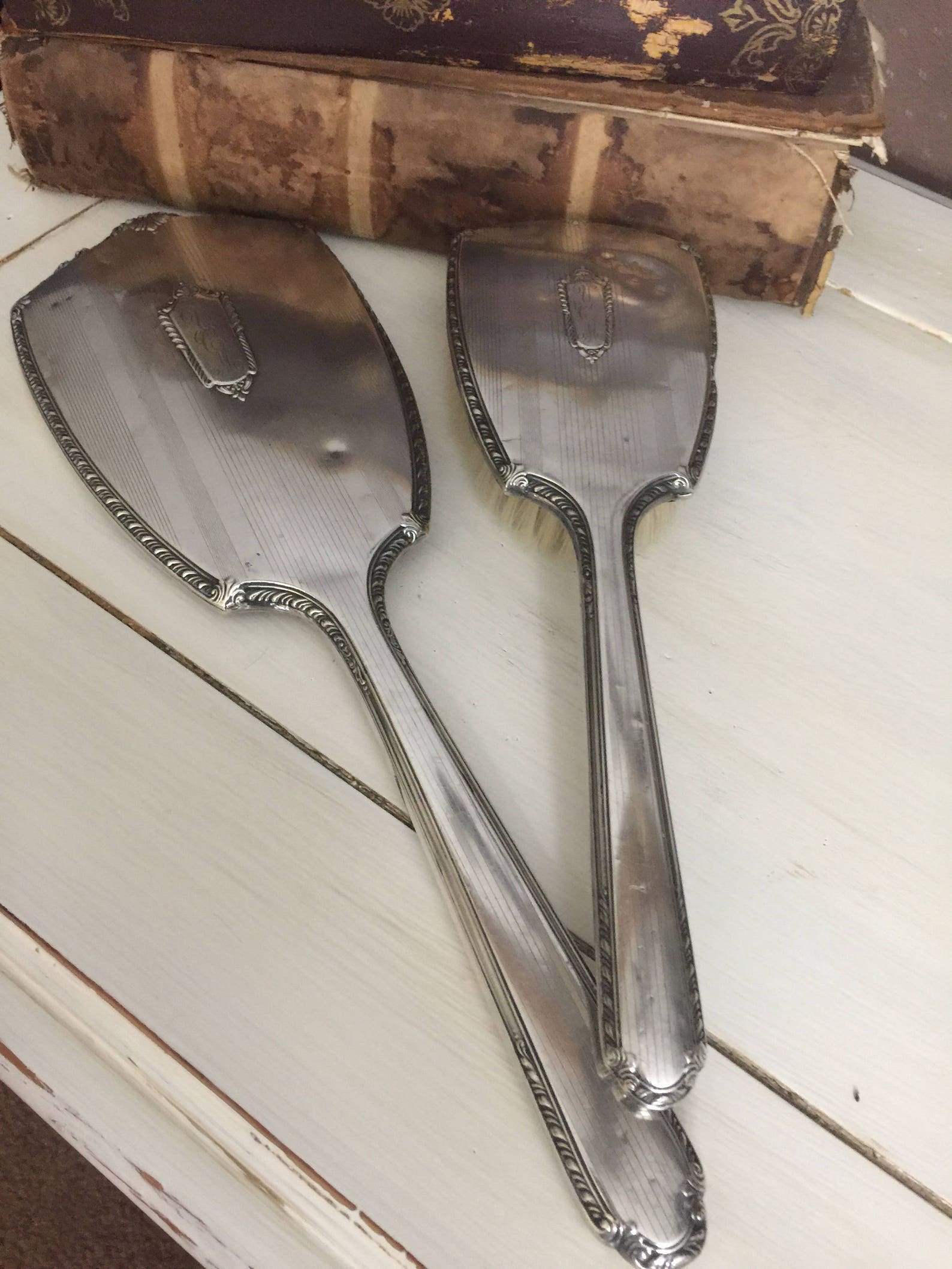 Antique Brush and Mirror Set Hand Mirrorvintage Hairbrush - Etsy