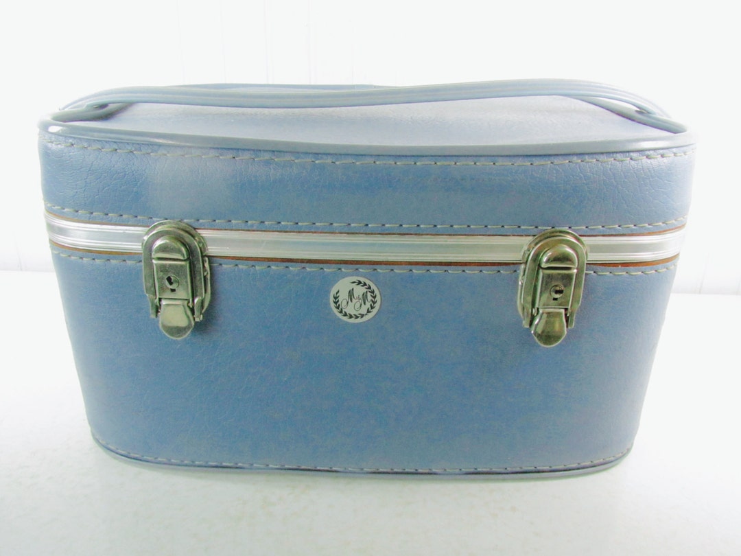 Vintage Luggage, Train Case, Blue Train Case, Luggage, Travel Case