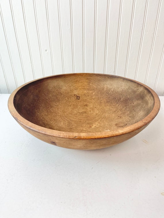 Vintage Wood Bread Dough Mixing Bowl Hand Turned Carved Primitive 13 13.5
