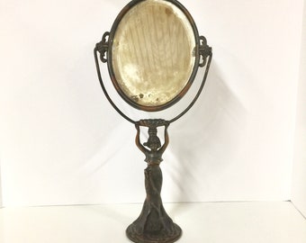 Art Nouveau Vanity Mirror, Ornate Vanity Mirror, Bedroom Decor, Dressing Room, Bronze Mirror, figurine Mirror, lady Mirror