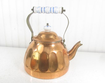 COPPER Kettle, Nickel Lined Kettle, Copper Teapot, Coffee Pot, Tea Pot, Blue and White Porcelain Handle,