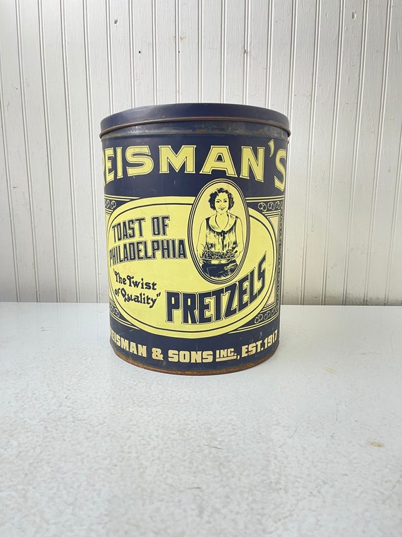 Antique Reisman Pretzel Can,vintage Advertising, Large Can, Metal