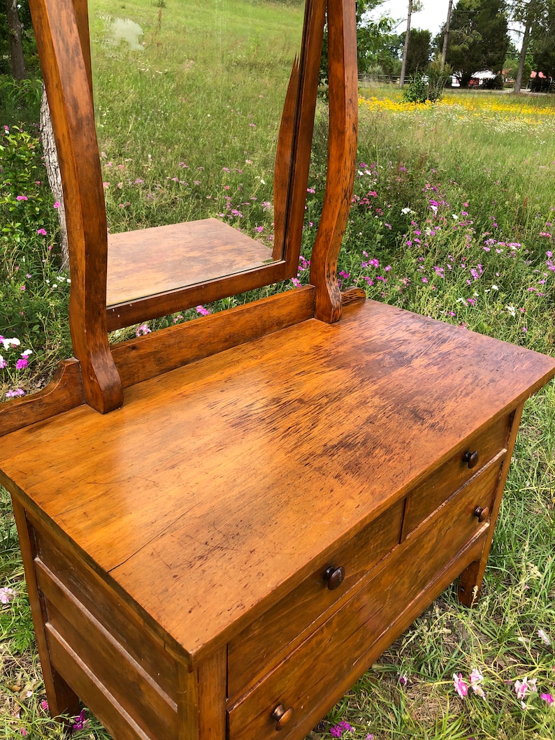 Antique Wood Dresser Mirror Farmhouse Decor Rustic Bedroom Etsy