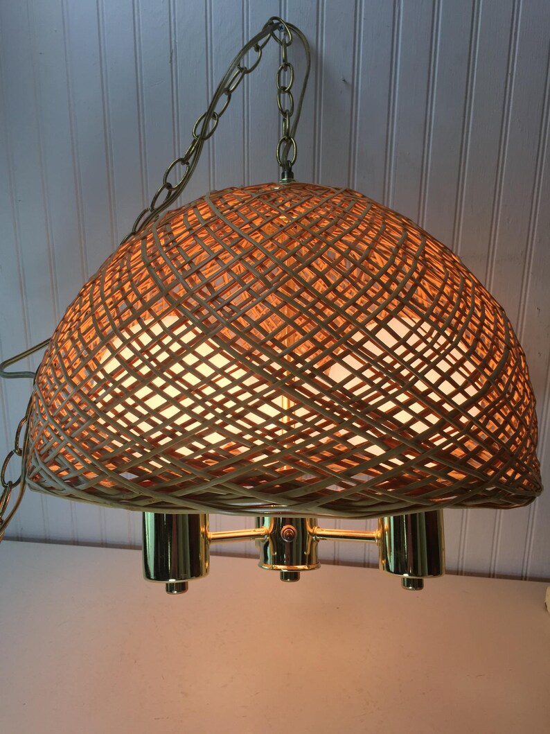 Vintage Wicker and Brass Swag Light Hanging Light Basket Etsy