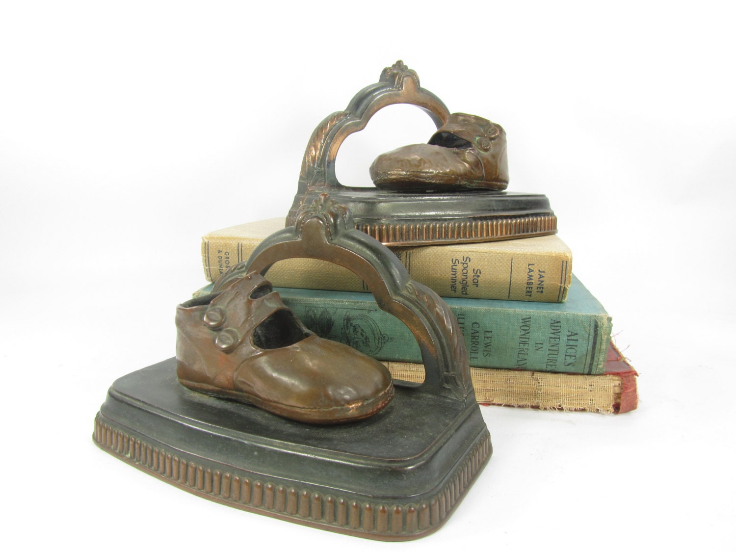 Vintage Bronze Baby Shoe Bookends Baby Shoes Bookend Etsy Canada