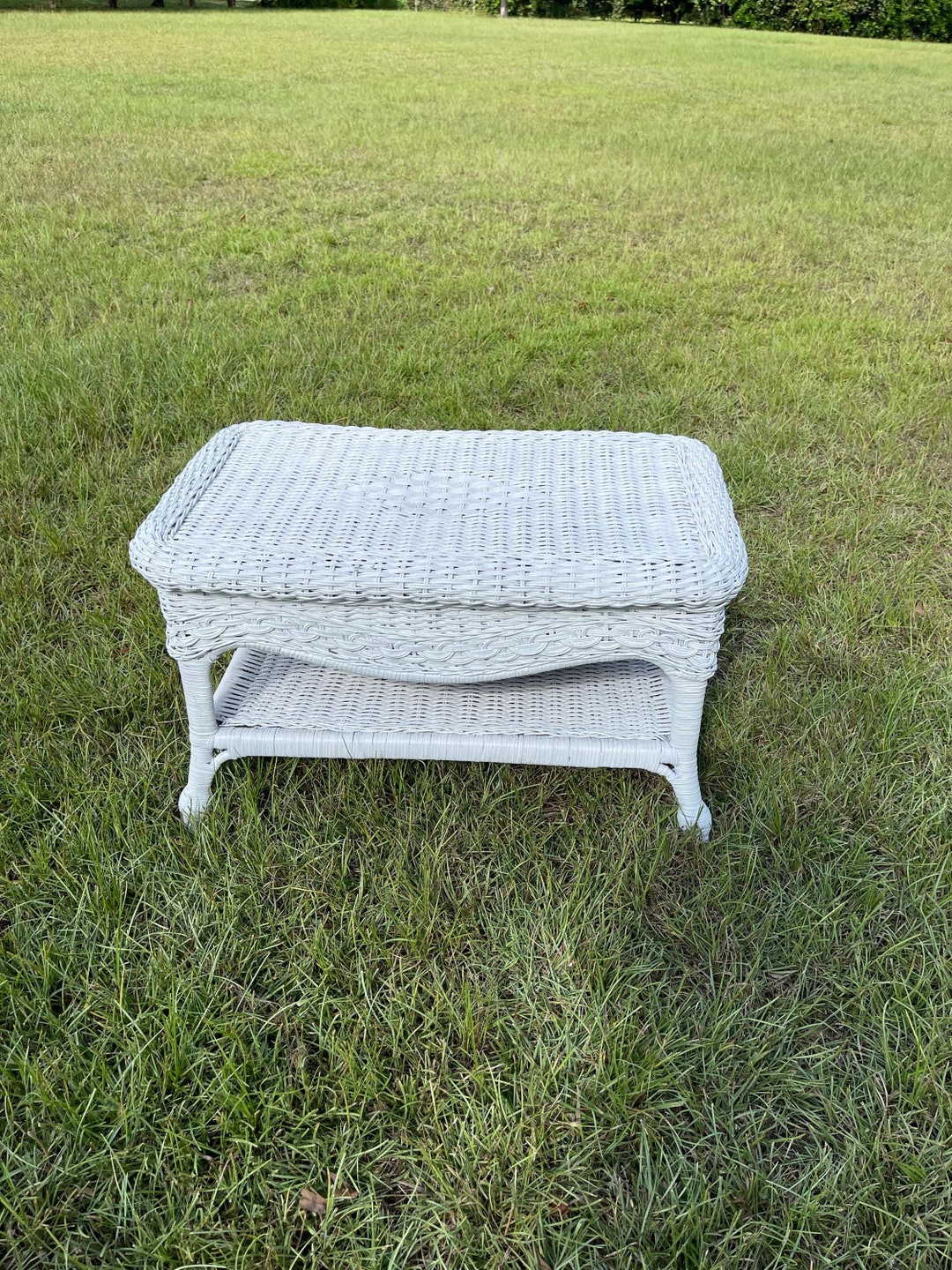 View of Shabby Chic Wicker Coffee Table, Wicker Table, Vintage Table, Vintage ...