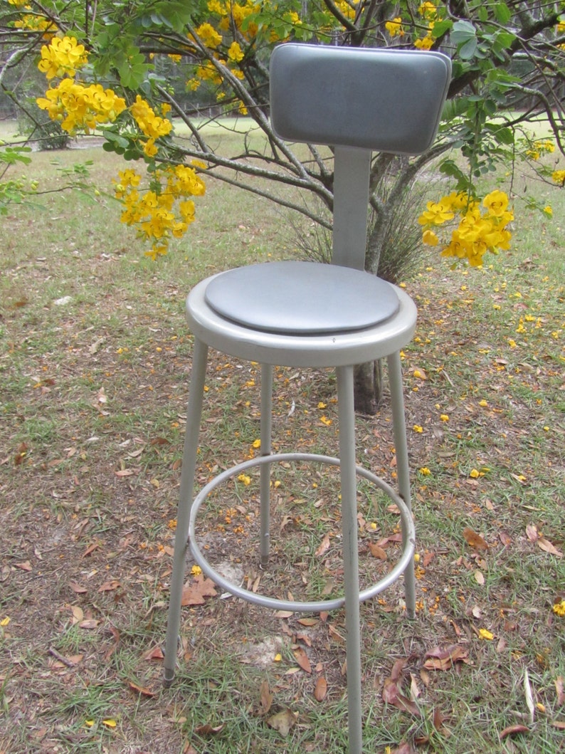 Vintage Metal Stool With Seat Back Kitchen Stool Photo Prop Etsy
