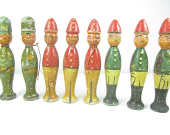 Antique French Skittle Soldiers, Antique Game Piece, Wood Sculpture, Toy Soldiers, Vintage Bowling Pins