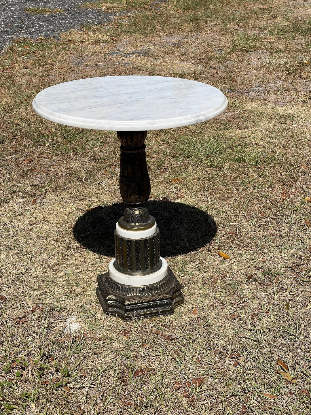 Vintage Marble Top Table Marble Top Metal Pedestal Table Etsy