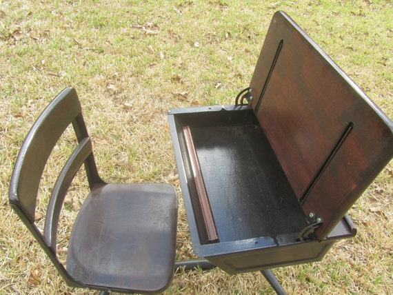 Antique Cast Iron School Desk Child S School Desk Swivel Etsy