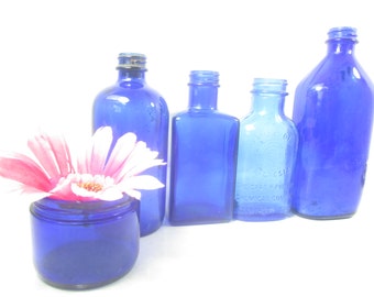 Vintage bottle collection, wedding decor, colored bottles, vase, collectible, blue bottle, old bottles,