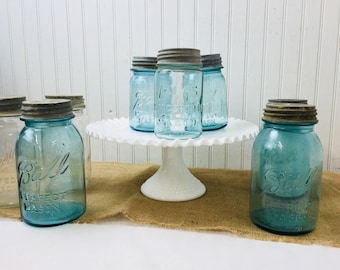 Vintage Mason Jar, Canning Jars, Blue Mason Jar, ball jar, antique jar, zinc lid, vintage kitchen, pantry  decor,