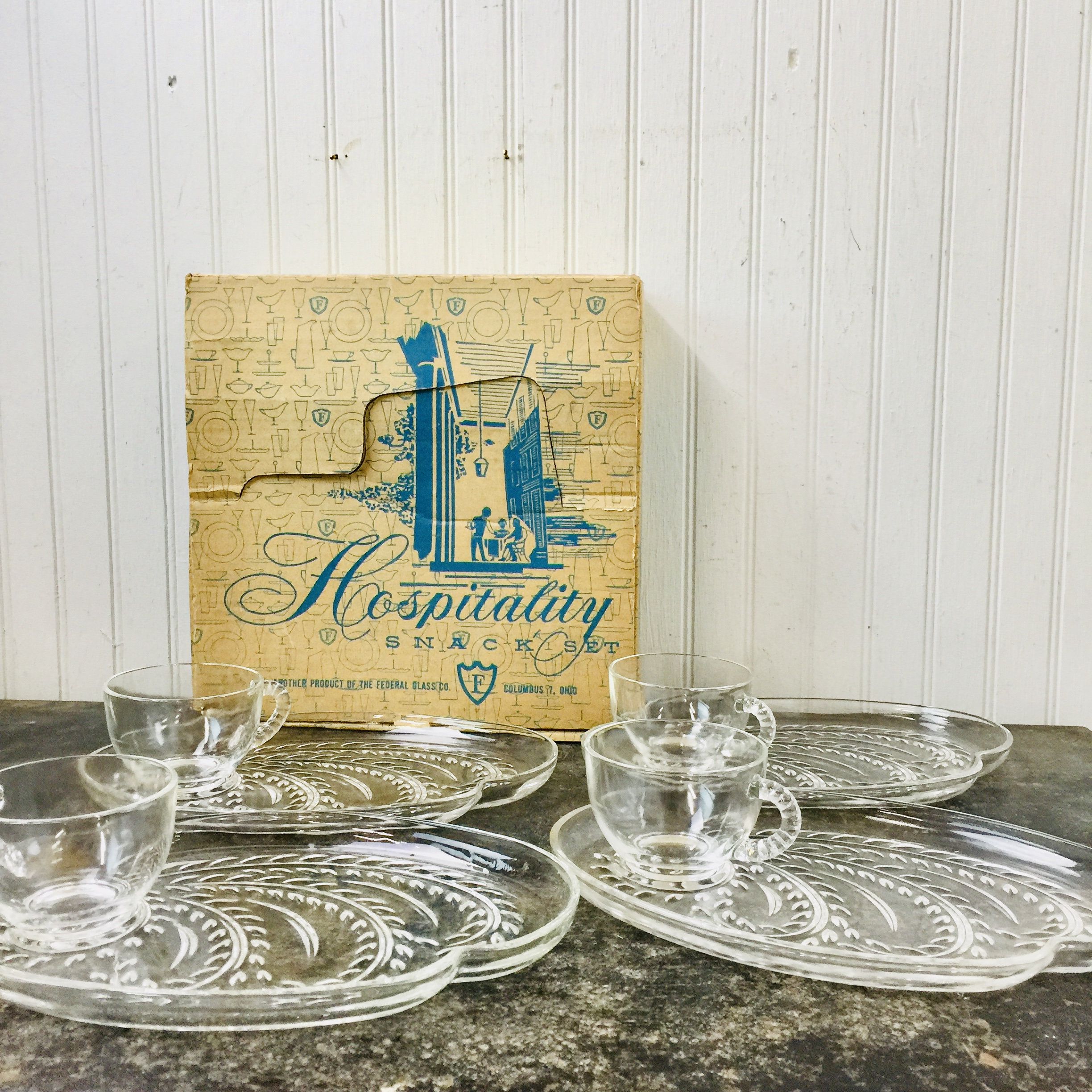 Hospitality Hostess Set Federal Glass Co. Vintage Plates Etsy