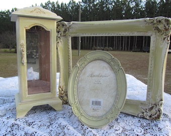 Vintage picture frame, Vintage jewelry box, picture frame set, shabby chic frame, vintage jewelry box, white jewelry box, distressed box