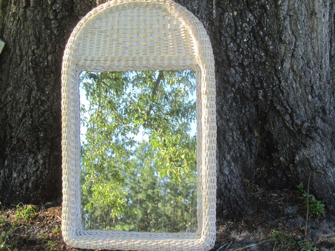 Wicker Mirror Vintage Large Mirror Shabby Chic Decor Etsy