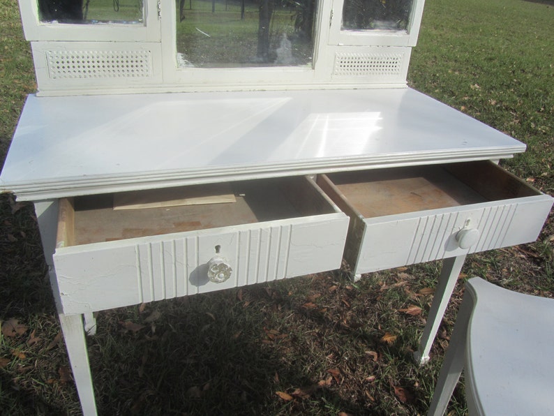 Wood Desk and Stool fixer upper Furniture solid wood Shabby Chic Vanity Dresser mirror and Stool dressing table and stool