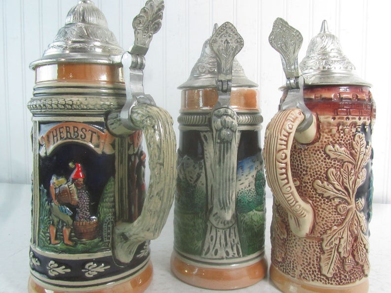 German Beer Stein Collection Set of Three Steins German Etsy