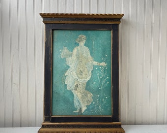 Framed print, artwork, painting,Flora picking flowers picture, antique style picture, aqua, spring goddess, wall decor,