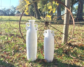 Pair of vases, pottery jugs, white, Large Urn Vase, pottery vase, farmhouse decor, kitchen decor, home decor trend, organic, natural