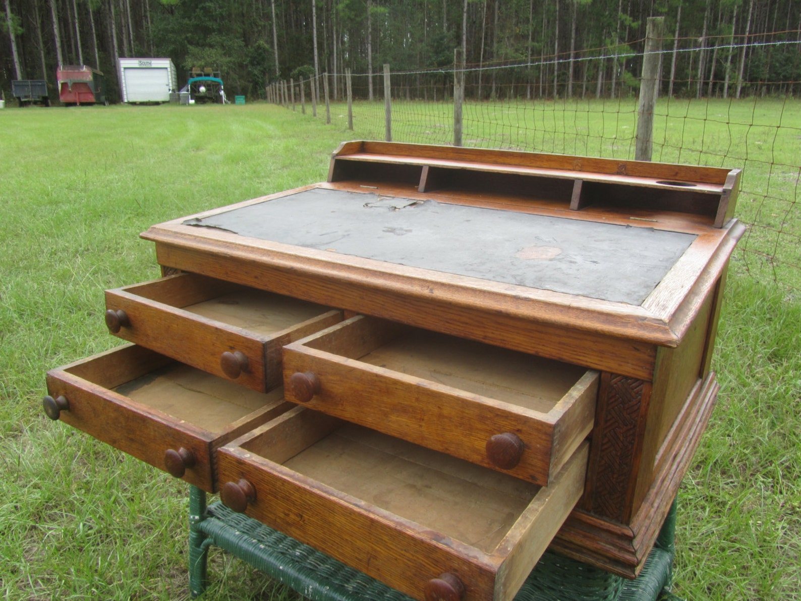 Antique Spool Table Top Desk Oak Cotton Etsy