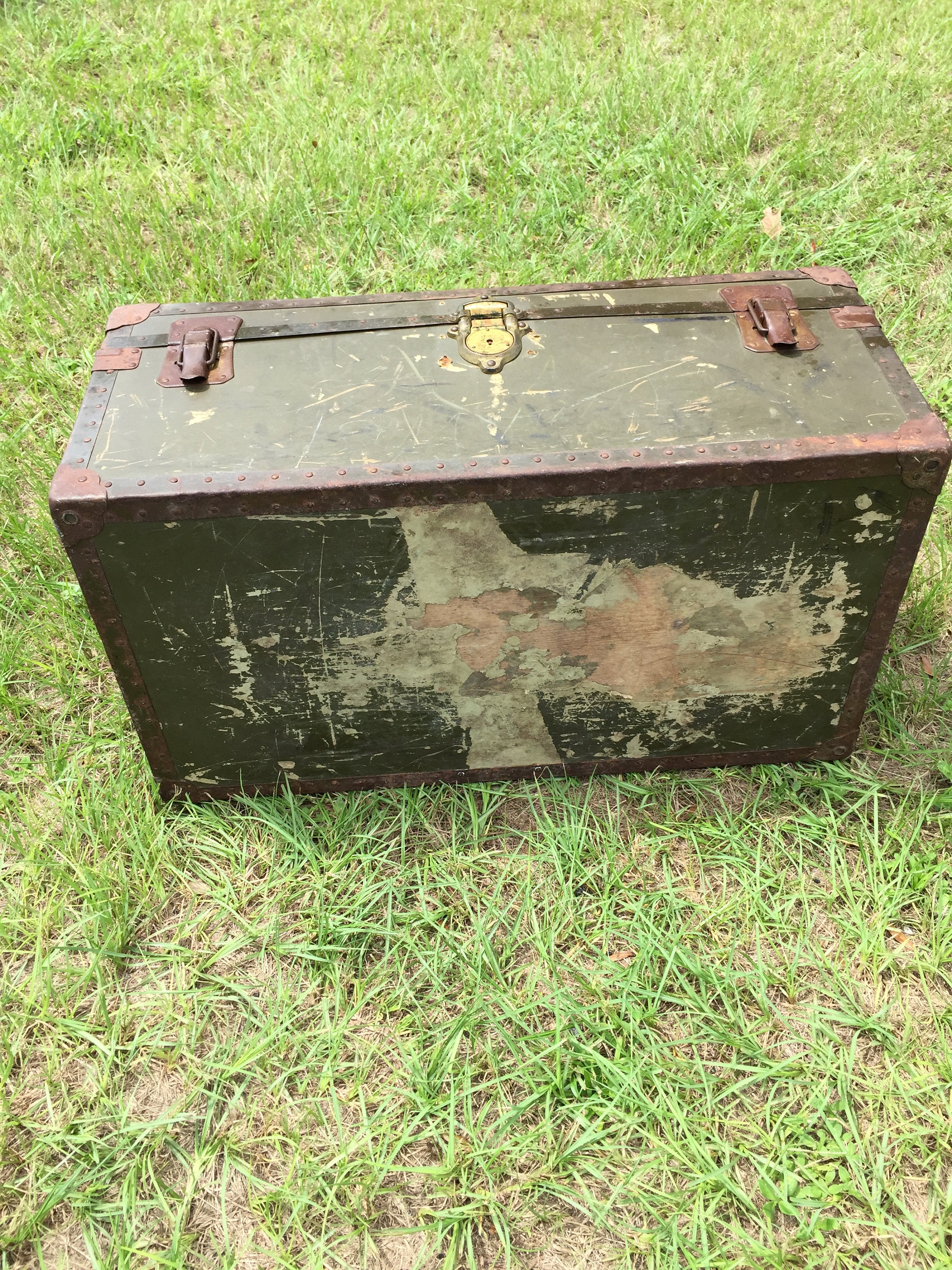 Sold at Auction: Vintage Metal Military Storage Trunk / Footlocker