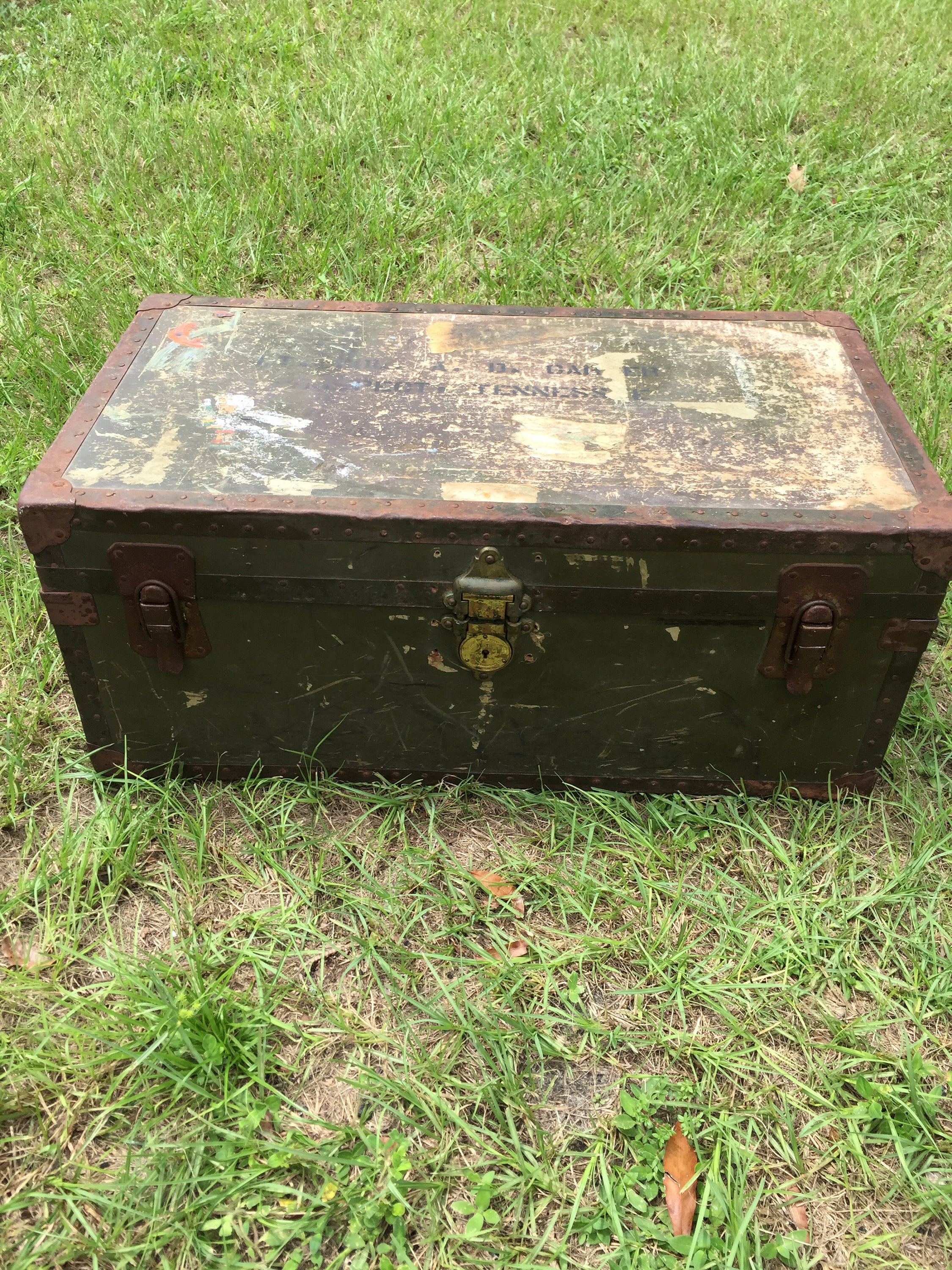 Vintage US Military Foot Locker Storage Bin Green Rustic US Toy Box