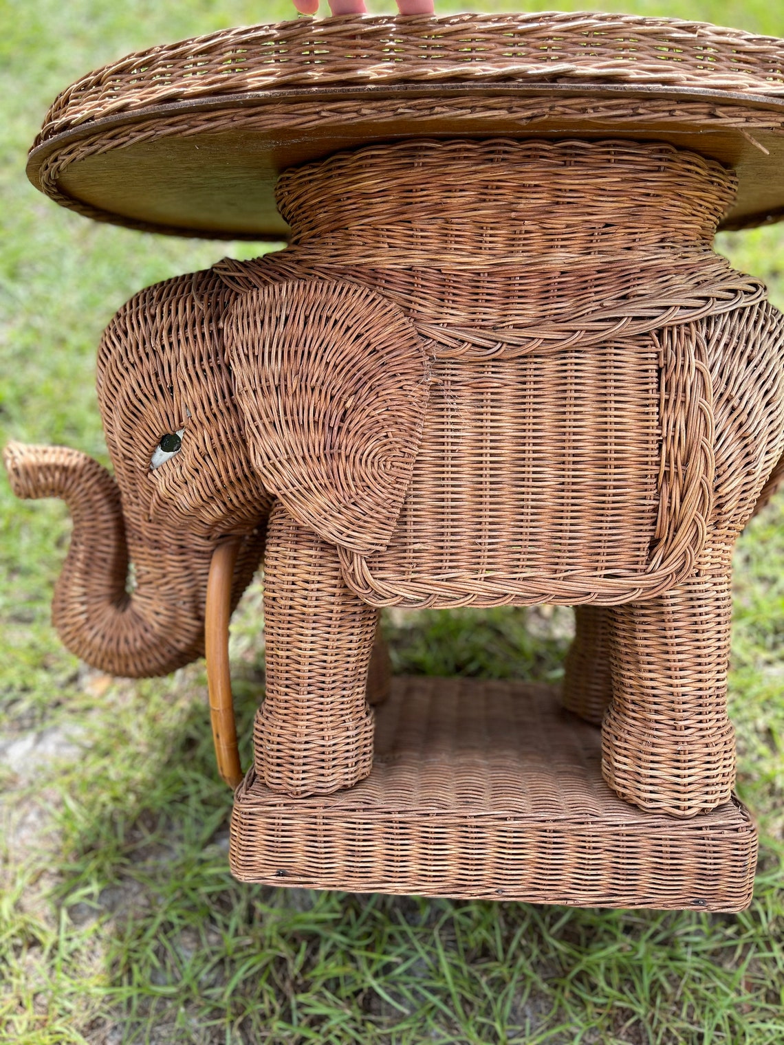 Vintage Wicker Elephant side table plant stand end table Etsy