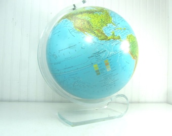 VINTAGE WORLD GLOBE, Globe,  World Map, Lucite stand, mid century, replogle globe, Interior Design, office decor