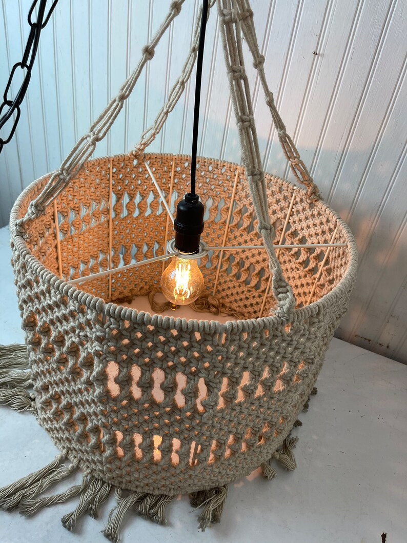 Vintage Macramé Lamp Swag Light Hanging Light Boho Light Etsy