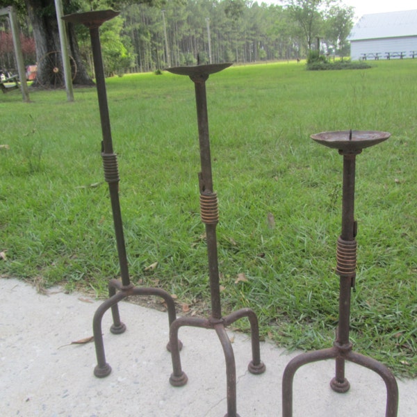 Antique Hand Forged Candle Holders, Wrought Iron Candle Holder, wedding, farmhouse decor, gothic, tall, Candle Stick, black