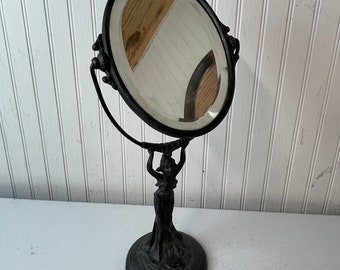 Art Nouveau Vanity Mirror, Ornate Vanity Mirror, Bedroom Decor, Dressing Room, Bronze Mirror, figurine Mirror, lady Mirror