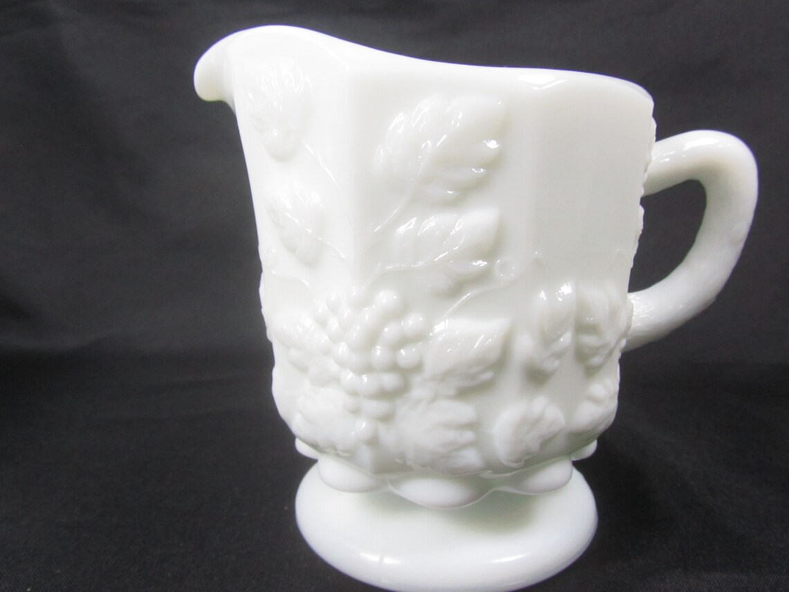 Milk Glass Sugar and Creamer Set Creamer Sugar Bowl Grape Etsy