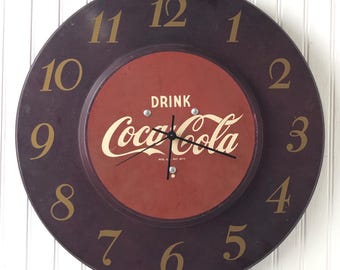 Coca Cola Clock, Vintage Clock, Mid Century Clock, Metal wall clock, electronic, time, battery clock, Drink Coca Cola clock