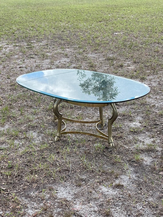 馬台座ガラステーブル Brass Glass Top Coffee Table, Brass Horse Head, Brass Horse Hoof