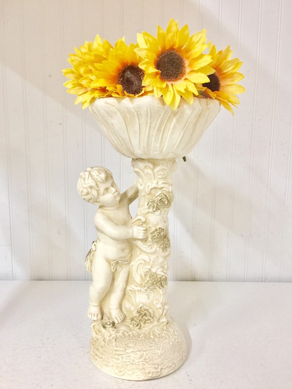 French Nordic decor,Vintage chalkware figurine, chalk planter, chalk ware statue,cherub,shabby chic decor, nursery decor, centerpiece,