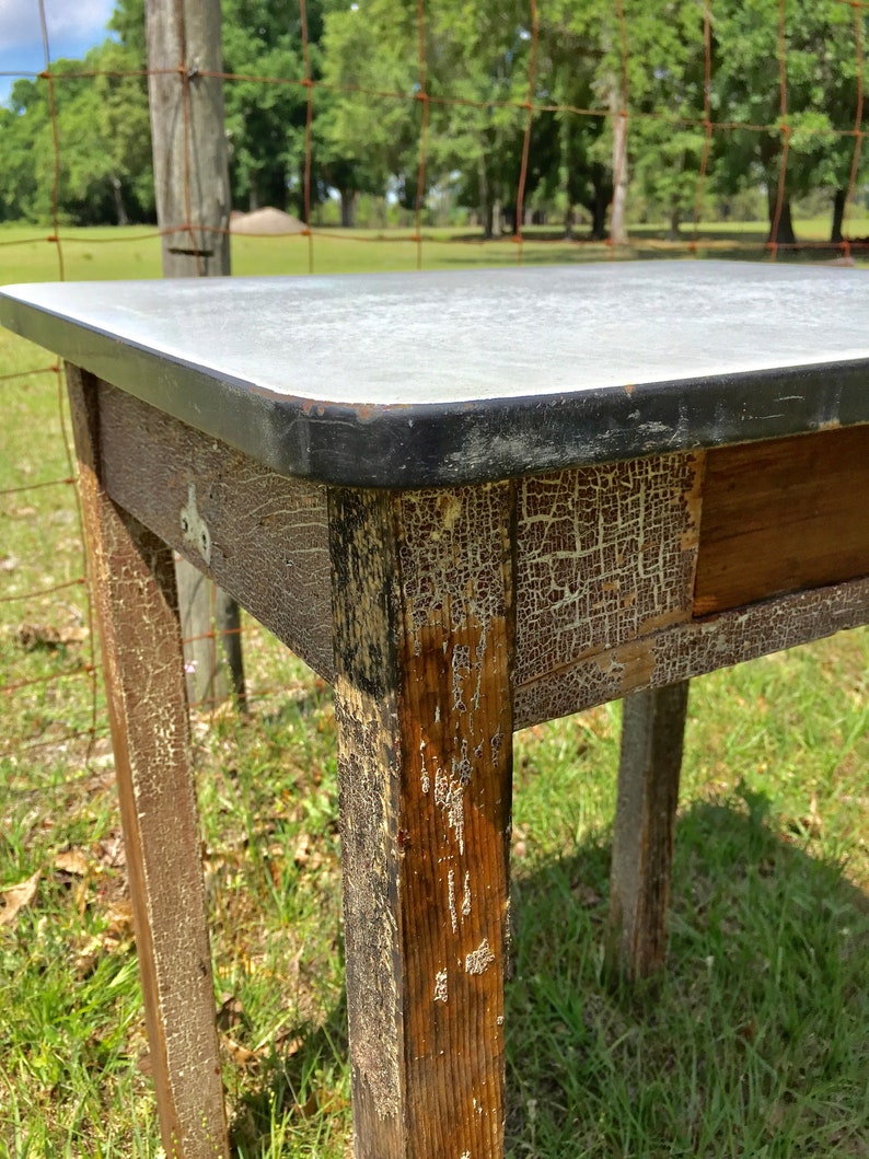 Antique Enamel Top Table Wood Furniture Porcelain Table Top Etsy